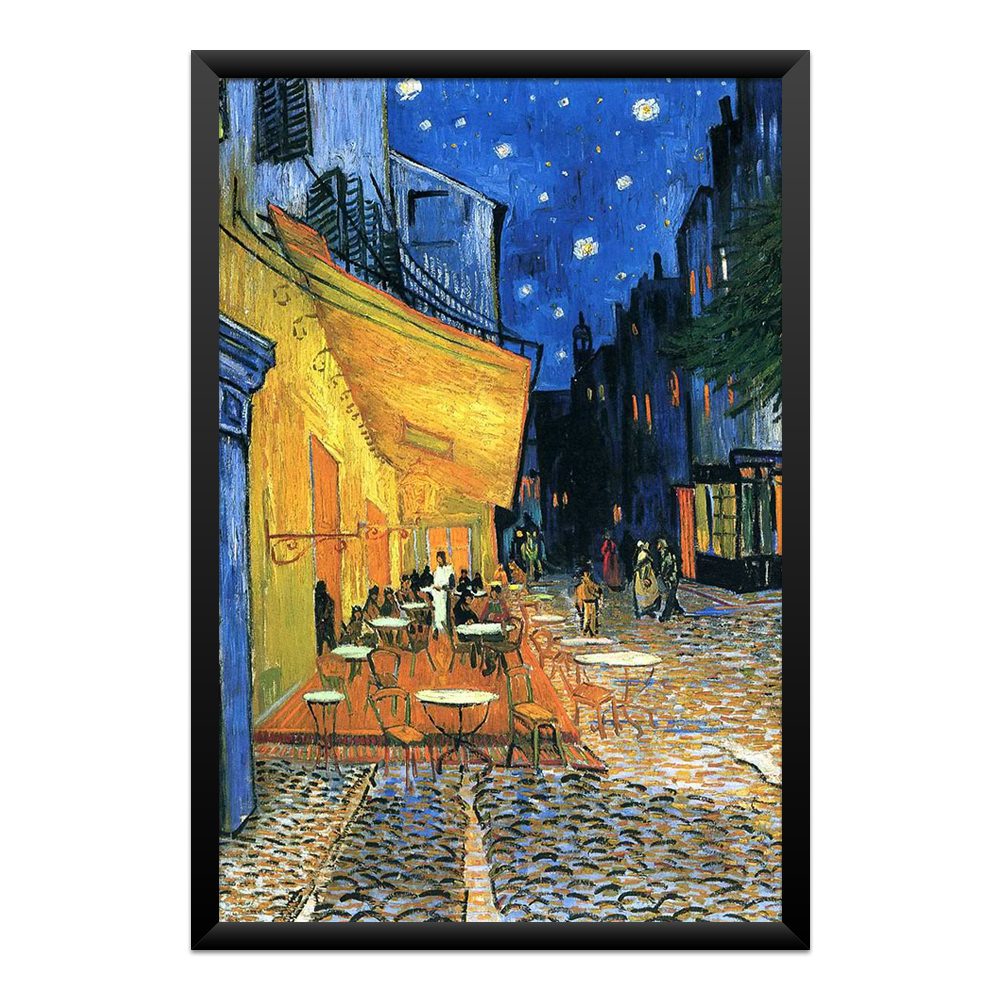 quadro-terraco-do-cafe-a-noite-van-gogh-arte-qpd28057-01-moldura-preta-frente Quadro Terraço do Café à Noite – Van Gogh - Imagem 1