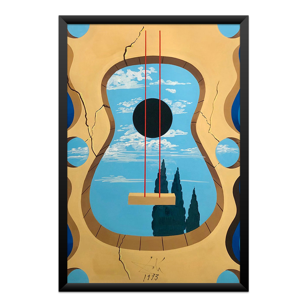 quadro-salvador-dali-guitar-arte-surrealista-qpd89177-01-moldura-preta-frente Quadro Salvador Dalí – Guitar | Arte Surrealista - Imagem 1
